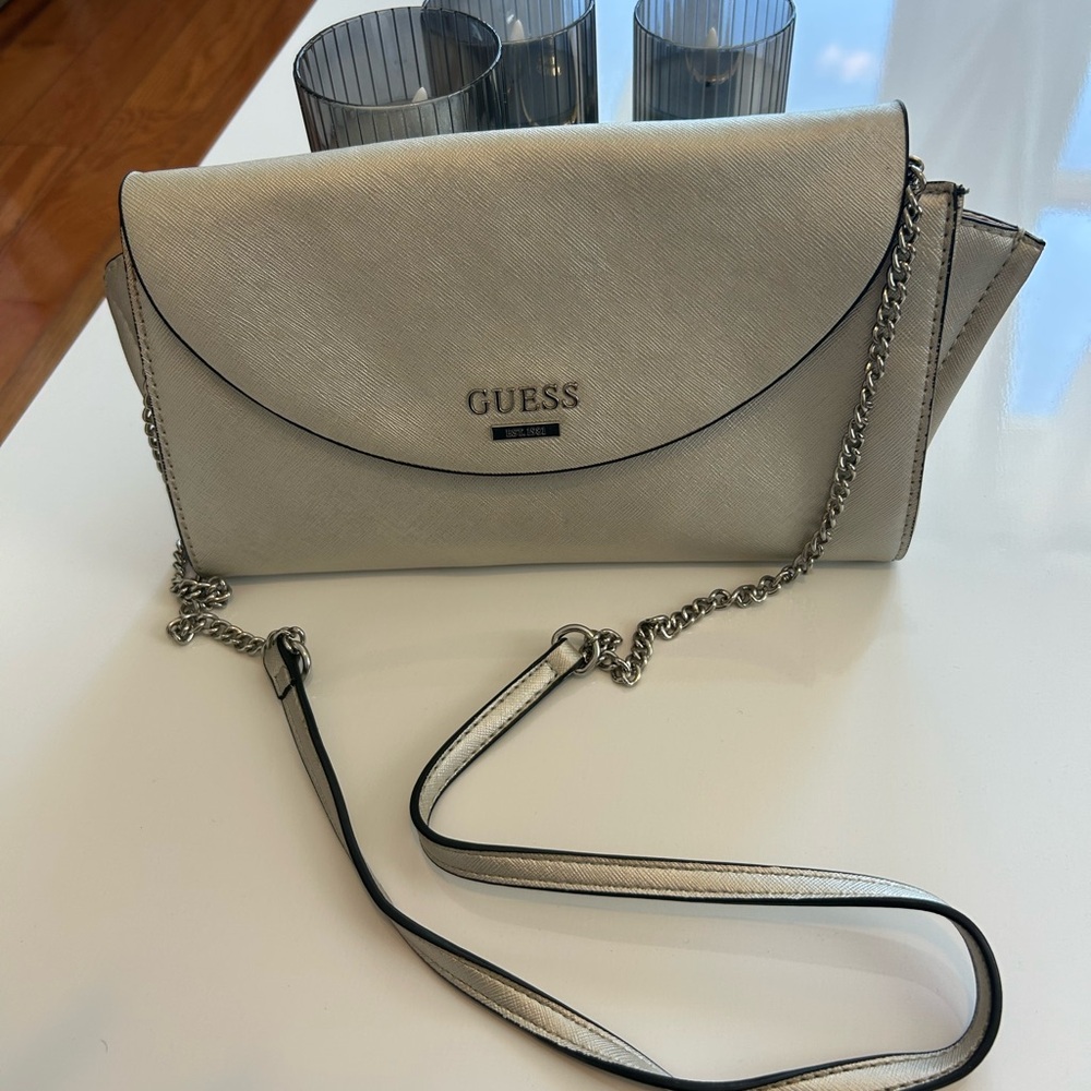 GUESS Silver Clutch with Chain Strap